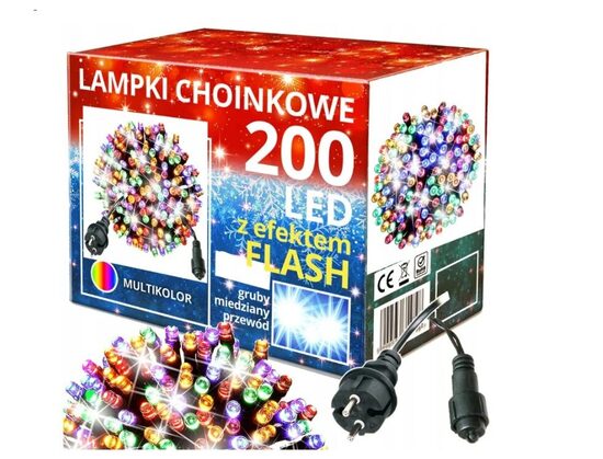  Lauko Kalėdinė girlianda 200 Led, 15 metrai Įvairių spalvų Flash
